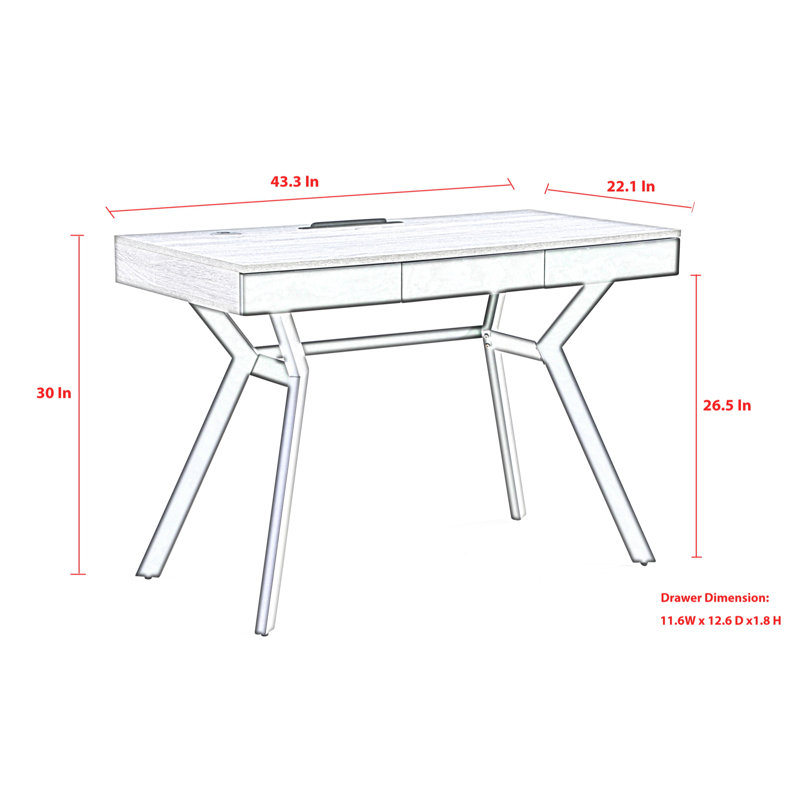 Bureau avec 3 tiroirs et support pour iPad, Gris / noir