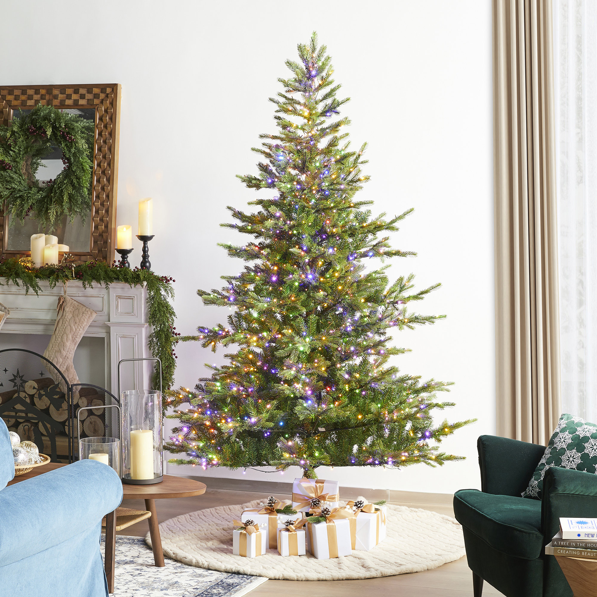 Leilonie Vibrant Evergreen Fir Pre-Lit Green Full Fir Artificial Christmas Tree with Lights, 7.5'