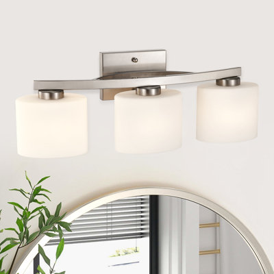 22 In. 3-light Brushed Nickel Modern Unique Bathroom Vanity Light With Oval-shaped Etched White Glass Shades