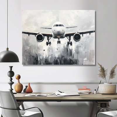 Aquarelle, avion, atterrissage sur la piste III - Art en métal, reproduction d'art moderne