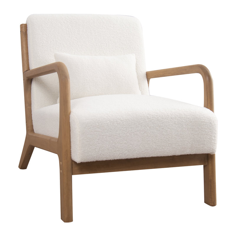 Hertford 26" Wide Mid Century Upholstered Solid Wood Accent Chair with an Extra Pillow, White