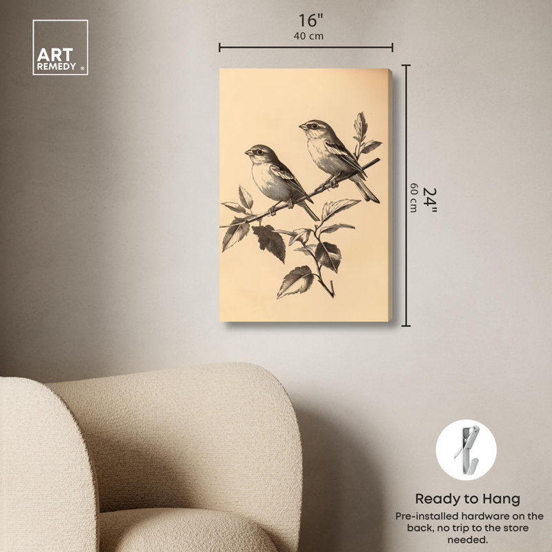 Paire de pinsons I sur toile , Toile tendue avec châssis, H 24 po x l 16 po