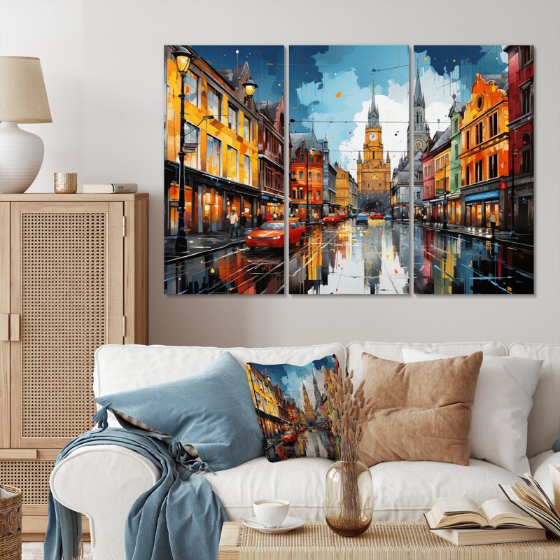 City City Popart III sur toile, reproduction de 3 pièces, H 32 po x l 48 po x P 1 po