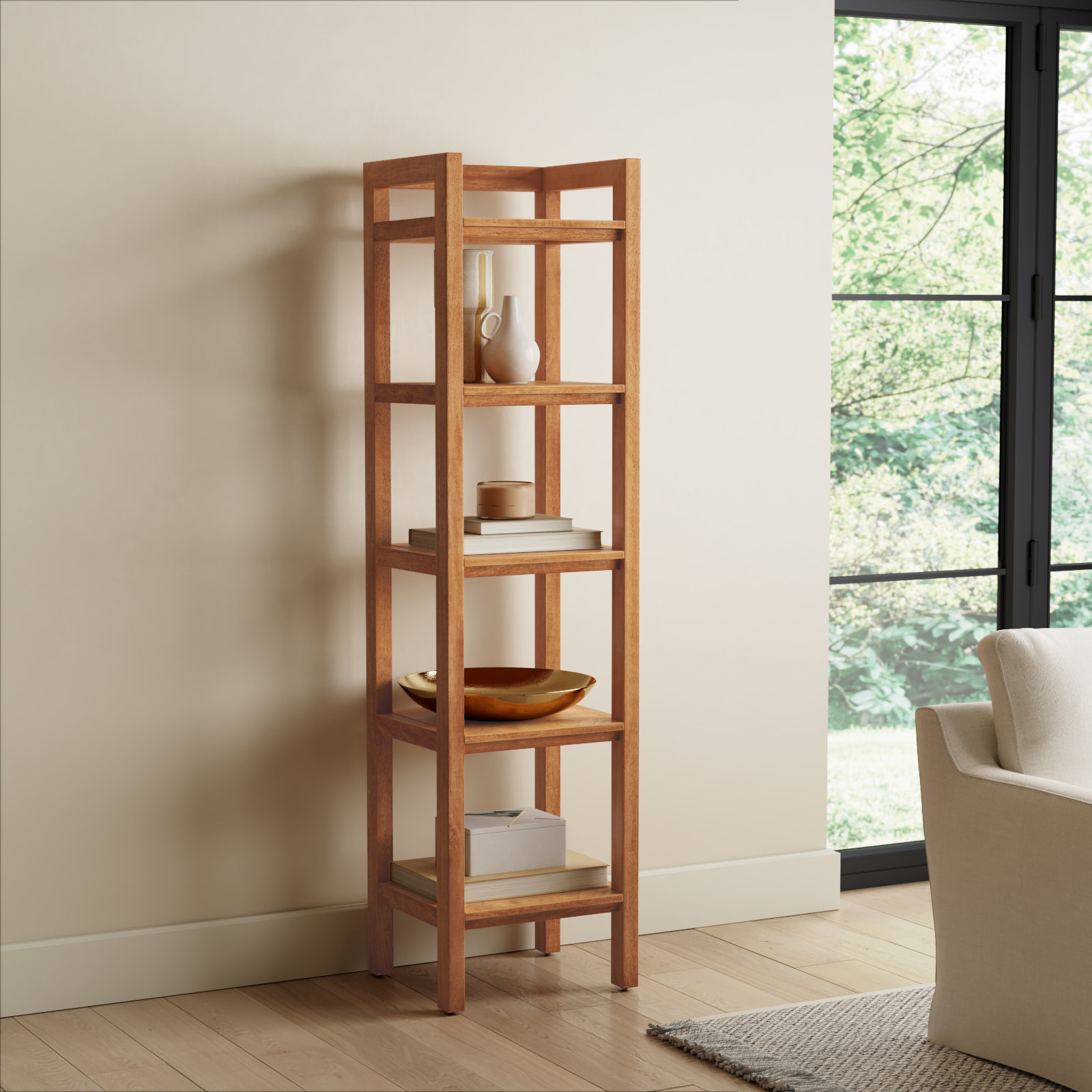 Stills Mango Bookcase, 70" H x 18" W x 16" D, Mid Tone Honey
