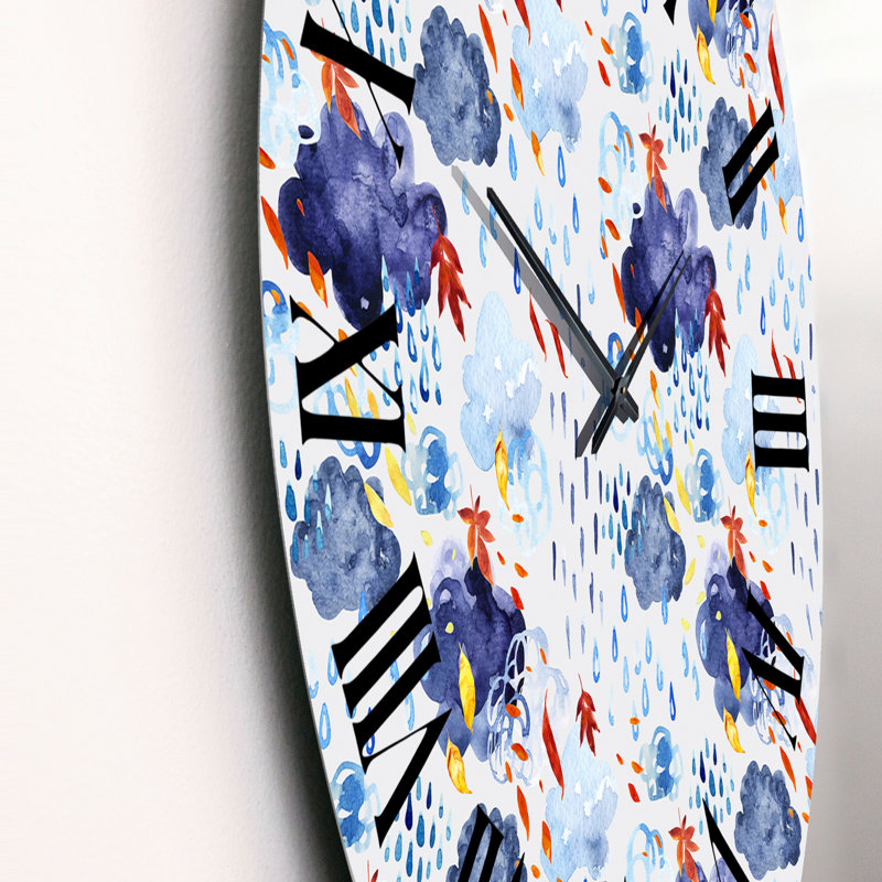 Fleurs d'automne dans les tons de bleu II - Horloge murale à motifs, Moyen