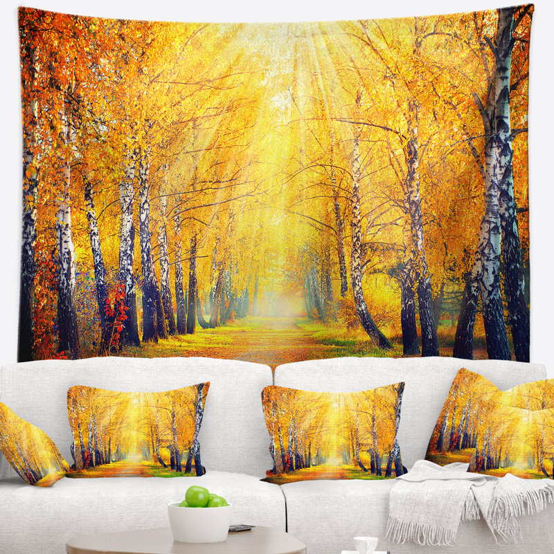 Arbres d’automne en tapisserie sunray landscape, H 32 po x l 39 po