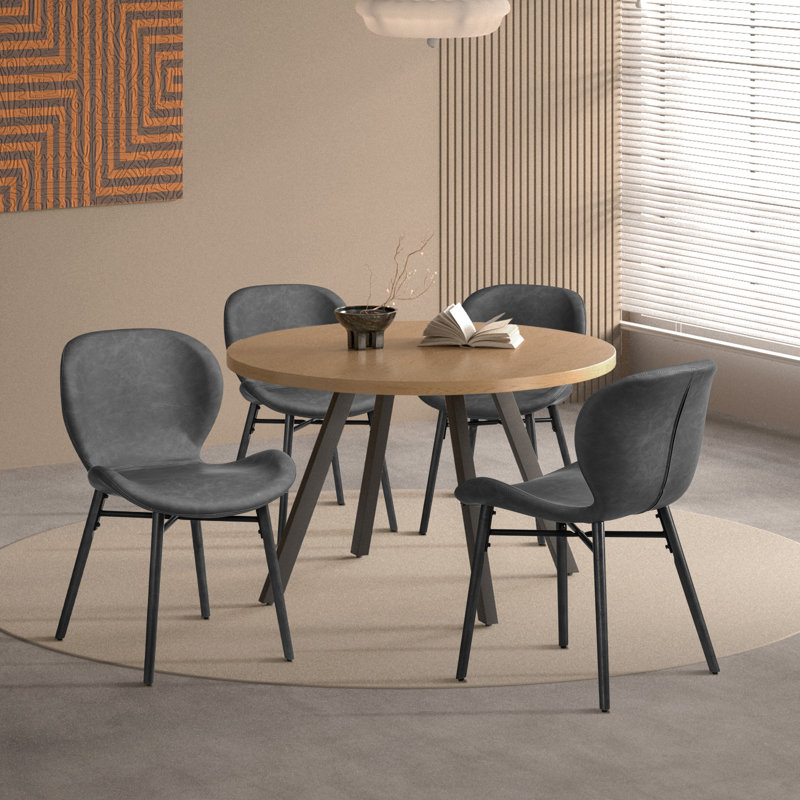 Gray Faux Leather Upholstered Dining Side Chair with Wood Legs