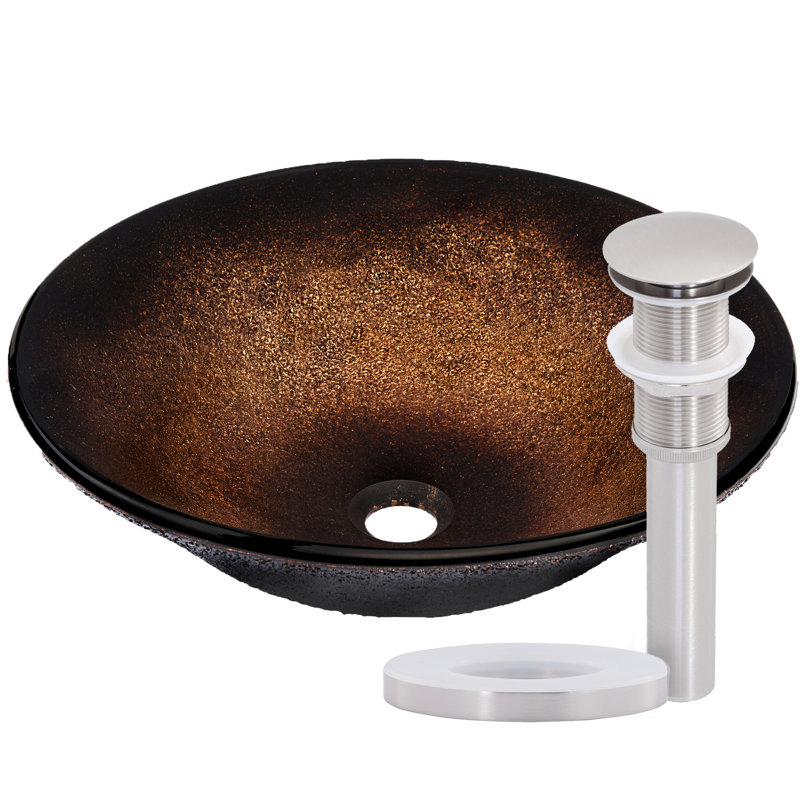 Novatto 17.5'' Glass Circular Bathroom Sink, Brushed Nickel
