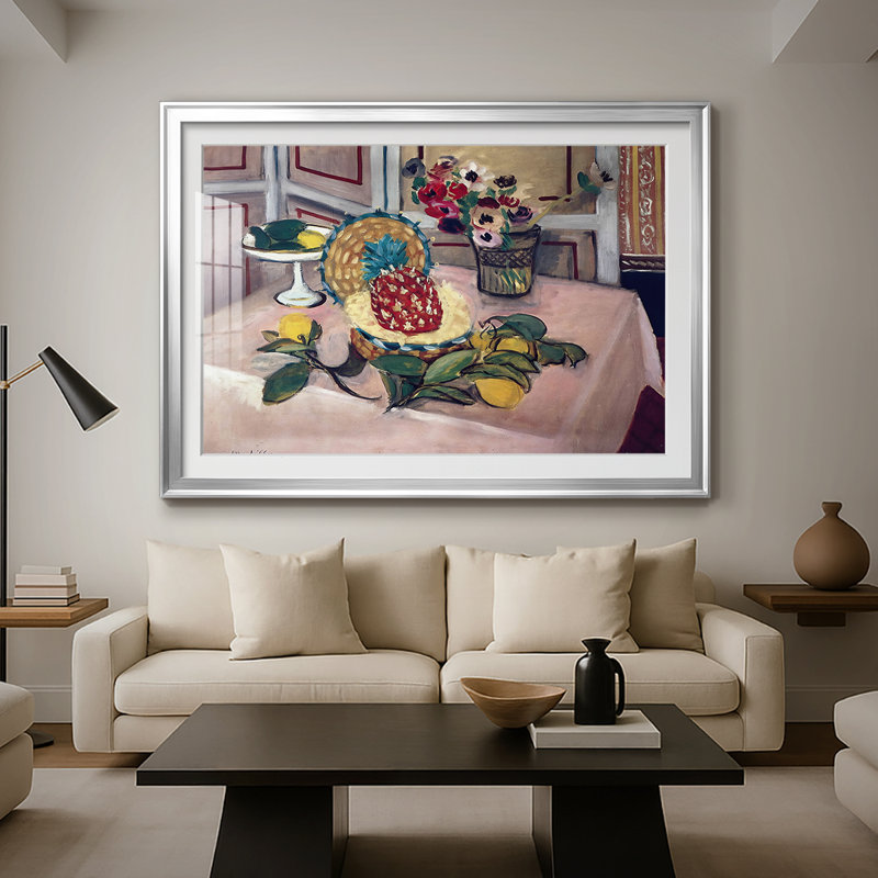 Ananas et anémones (Ananas et anémones) - Henri Matisse - reproduction encadrée avec passe-partout et verre - 1940, Argent