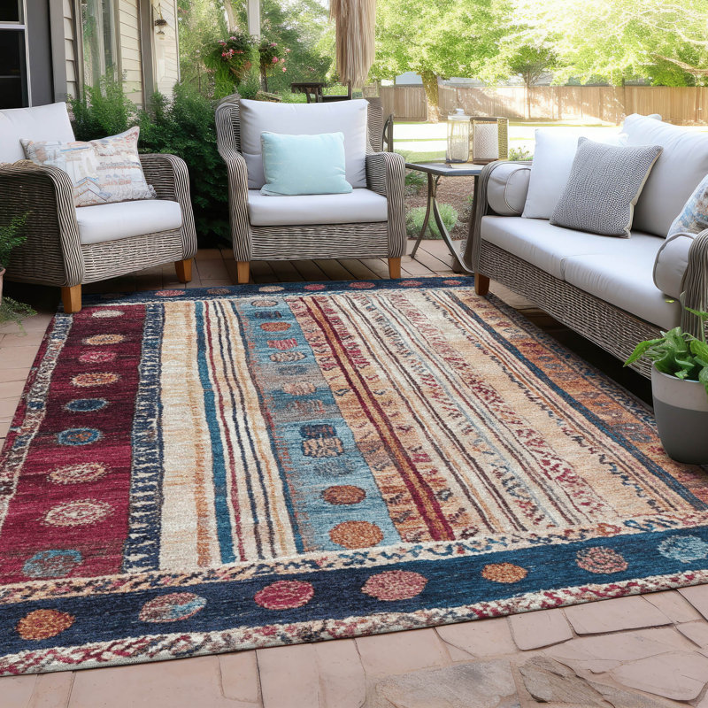 Machine Washable Indoor/Outdoor Xhevrie Navy Rug, Rectangle 5' x 7'6"