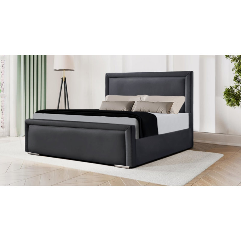 Cihat Upholstered Velvet Bed Frame, Kingsize (5'), Steel Grey