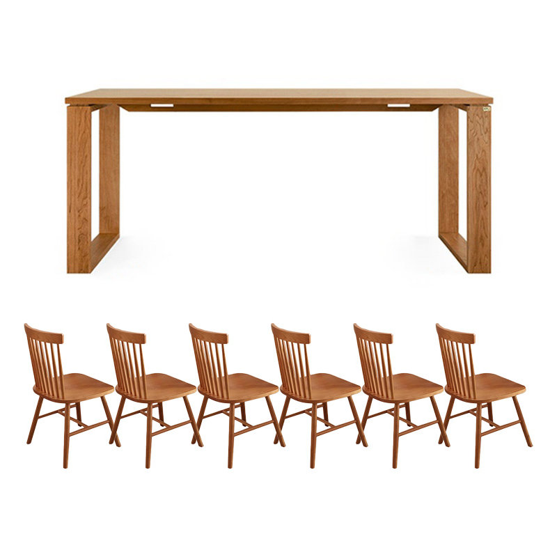 Retro and elegant solid wood table set, 29.52"H x 82.67"L x 31.49"W