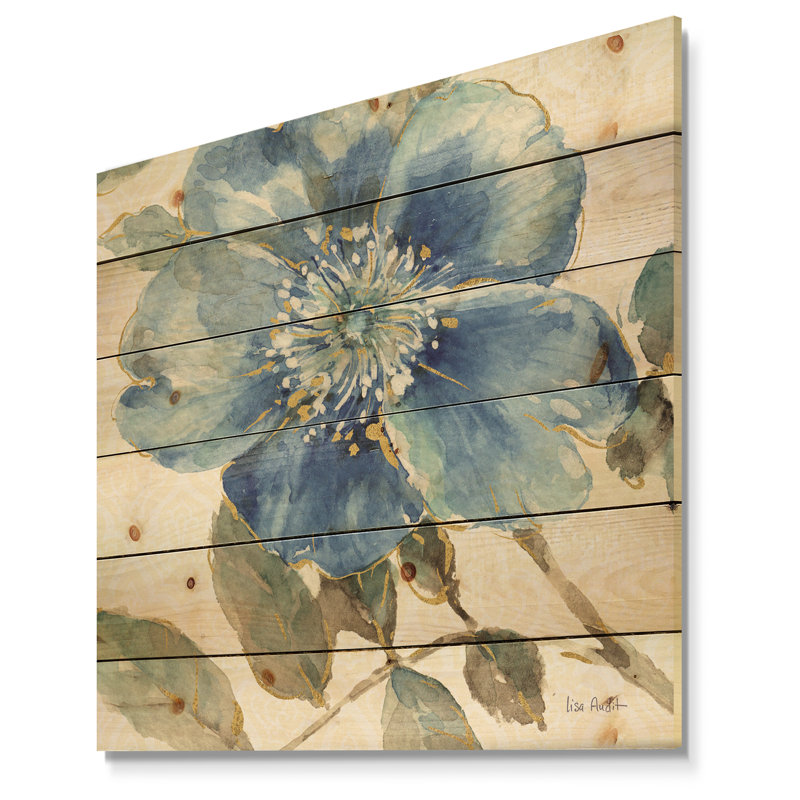 Indigold Watercolor Flower I - impression de ferme sur bois de pin naturel, H 16 po x l 16 po x P 1 po