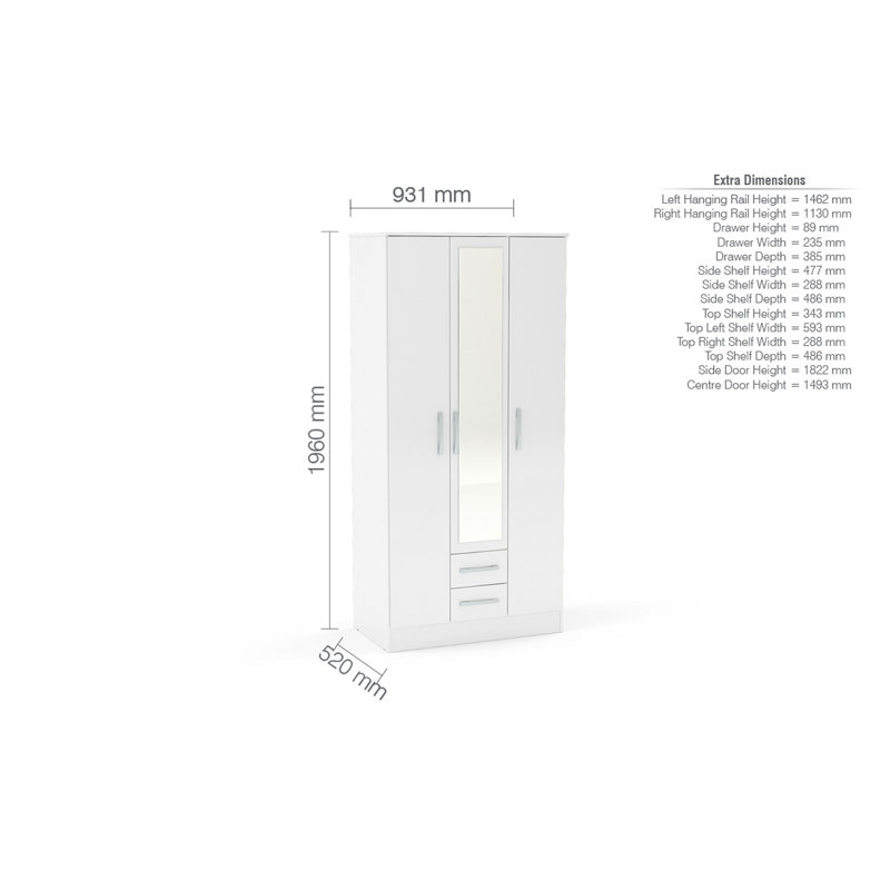 Marquitta 3 Door Manufactured Wood Wardrobe, White
