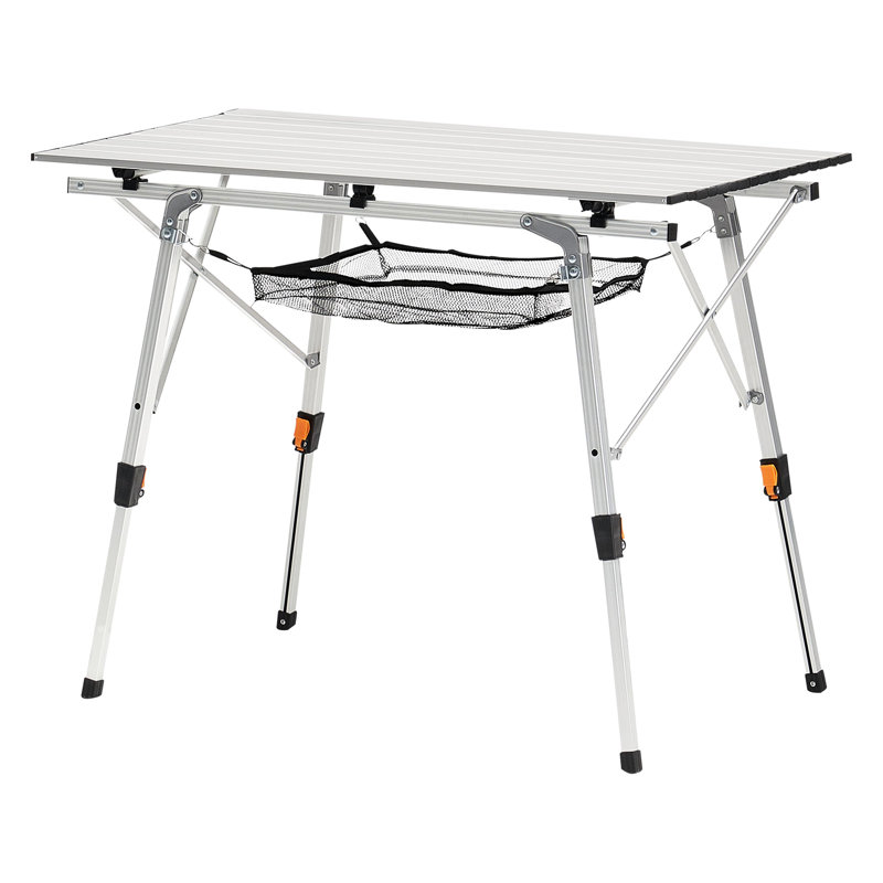 Table de camping pliante portative en aluminium argenté, plateau de table de 35,4 pouces de large avec hauteur réglable, structure en acier sans soudure stable, pratique pour les abris en plein air