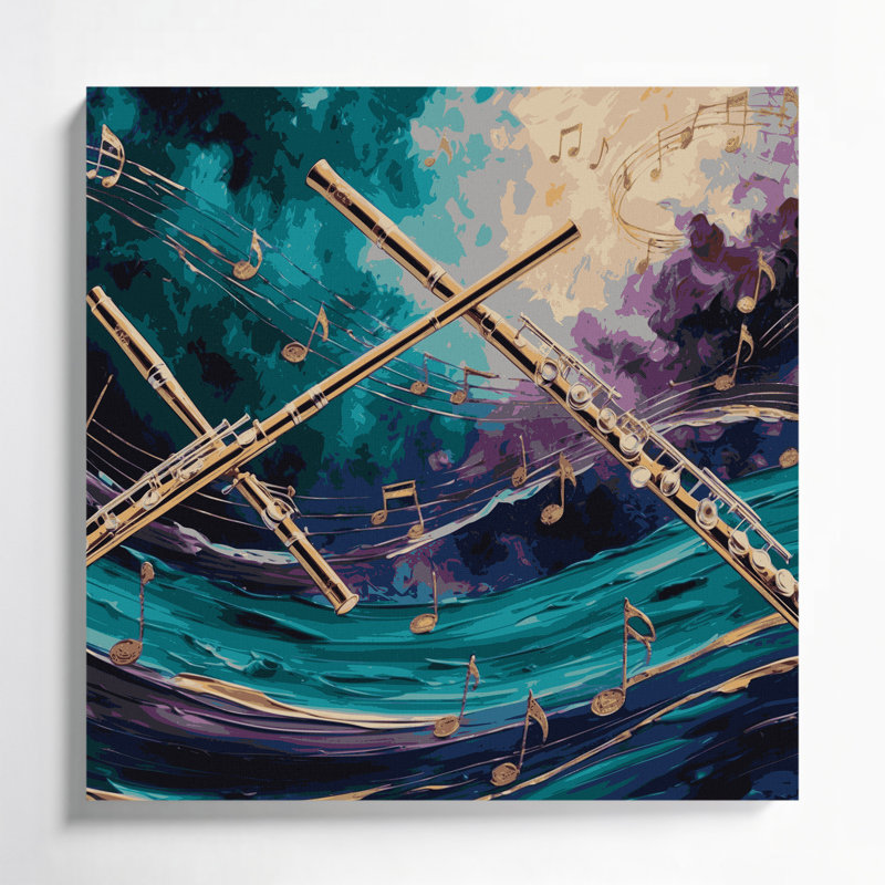 «Music Pan Flute», toile grise, H 16 po x l 16 po
