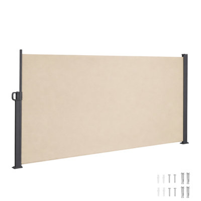 Auvent latéral 138 po x 71 po, beige, rétractable manuellement, imperméable, idéal pour le porche - matériau, métal rétractable gris rouille, protection, écran d'intimité intérieur et extérieur, structure rouille