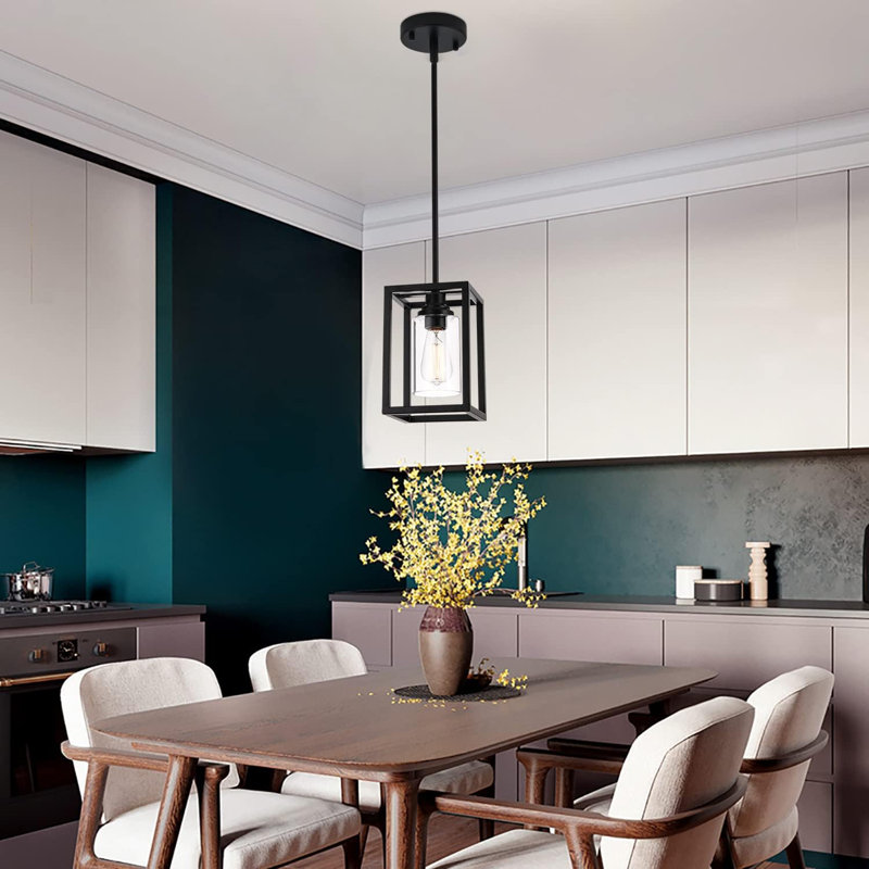 Luminaire suspendu Farmhouse avec abat-jour en verre transparent, lumière linéaire réglable en métal pour le vestibule du vestibule de l'îlot de cuisine
