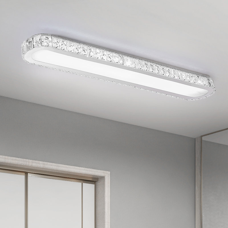 Tranae 1 - Light Rectangle Crystal LED Dimmable Flush Mount, 39.37" W x 5.9" D