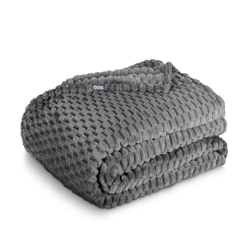 Plush Textured Microplush Fleece Blanket, Twin/Twin XL, Waffle Gray