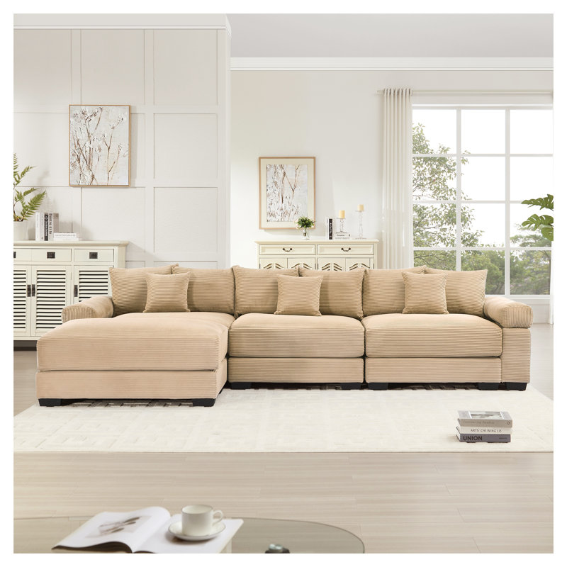 Canapé modulaire surdimensionné en forme de L de 130 po en forme de L avec repose-pieds et 9 coussins décoratifs, canapé en velours côtelé doux