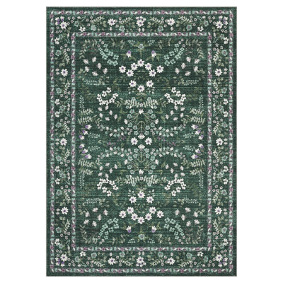 Modern Floral Machine Washable Rug for Living Room, Farmhouse Flower Soft Non Shedding Floor Covering with Non Slip TPR Backing, Indoor Foldable Low Pile Thin Mat