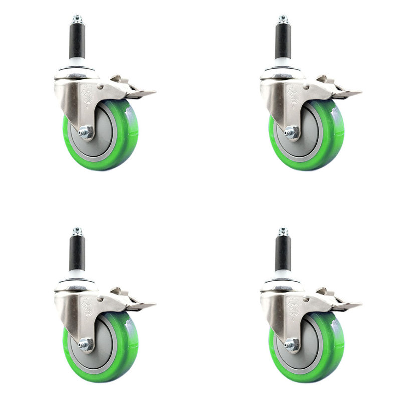 Frein de verrouillage à roulettes extensible 4 pouces en acier inoxydable 316SS 7/8 pouces, Vert