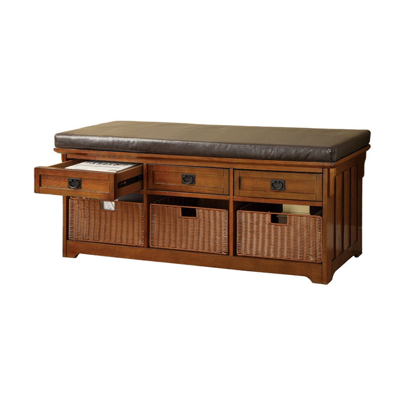 Banc de rangement en faux cuir, H 23 po x l 60 po x P 15,25 po