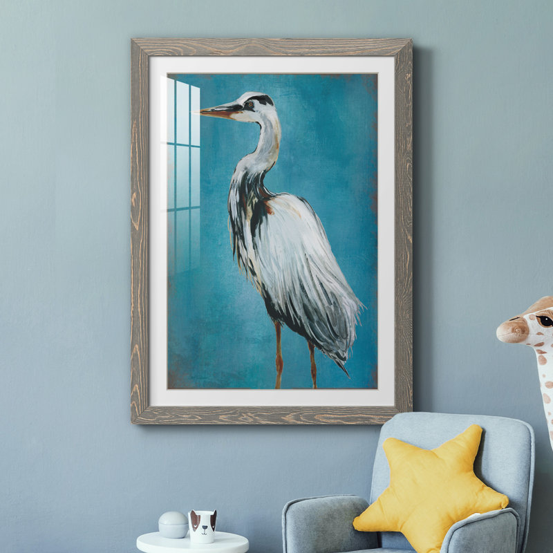 Great Blue Heron II - peinture encadrée, H 31,5 po x l 23,5 po x P 1,5 po, Encadré gris