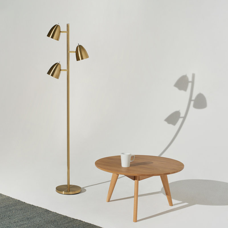Jacob 64 in. Mid-Century Modern 3-Light Adjustable LED Floor Lamp with 3 Metal Cone Shades