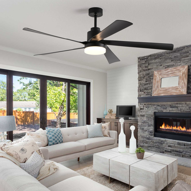 65 Inch Black Ceiling Fan With Light