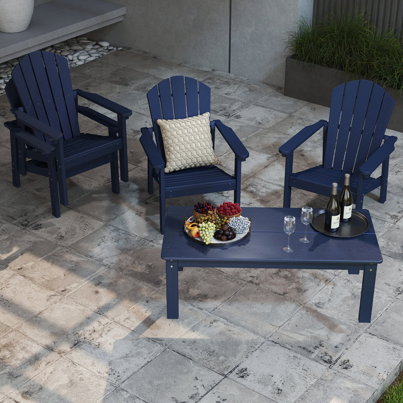5-piece Hdpe Adirondack Patio Furniture Set - 4 Stackable Chairs & 1 Large Side Table, All-weather, Uv Resistant, Navy