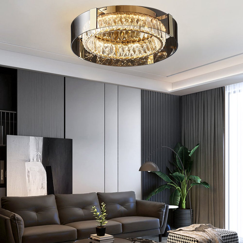 Crystal Dimmable Ceiling Lights 3 Modes LED Flush Mount Light with Remote Control