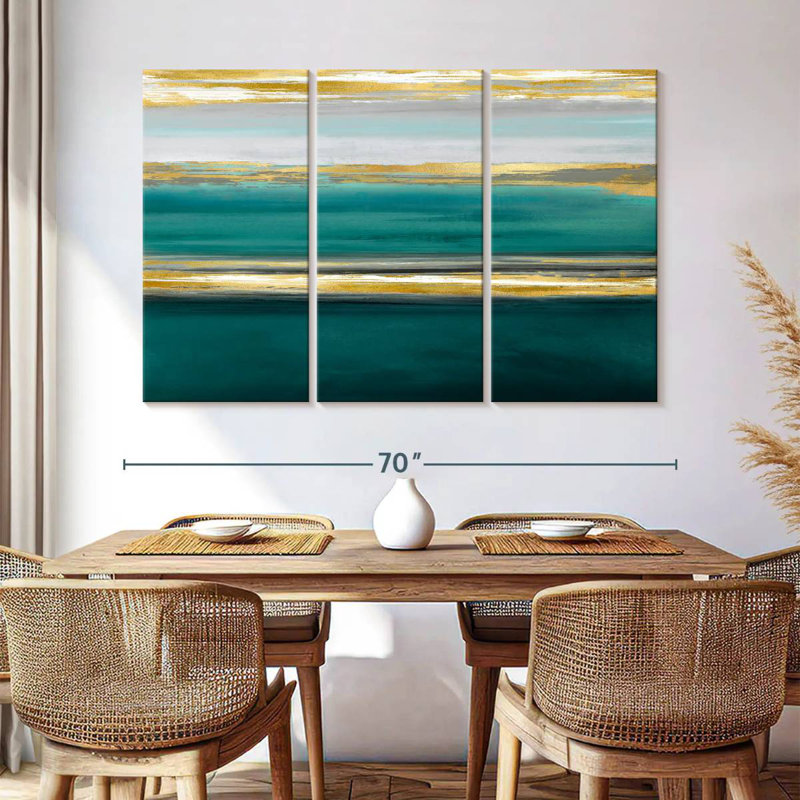 Avery Parallel Lines On Teal, 42" H x 65" W