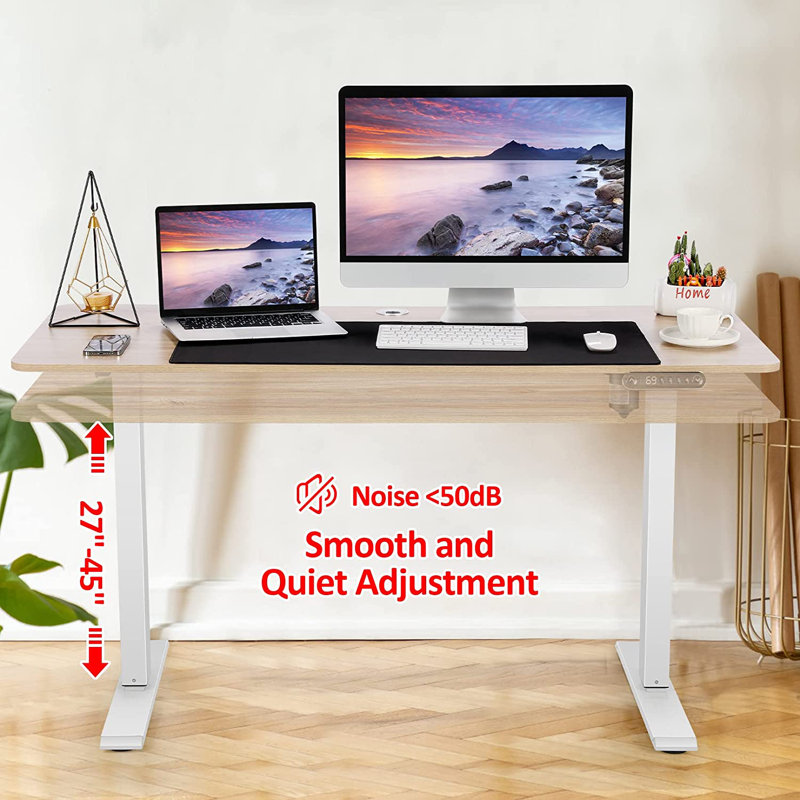 Kiaira 48" Electric Height Adjustable Standing Desk With 2 Usb Ports And 3 Power Outlets，2 Hooks, 4 Lockable Casters