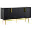 Buffet Modern - noir. Pieds en métal doré. Pour un usage domestique. Panneau de particules. Capacité de charge de 165 livres. Tablettes intérieures réglables. Facile à nettoyer. Assemblage requis 4 portes élégantes en noir