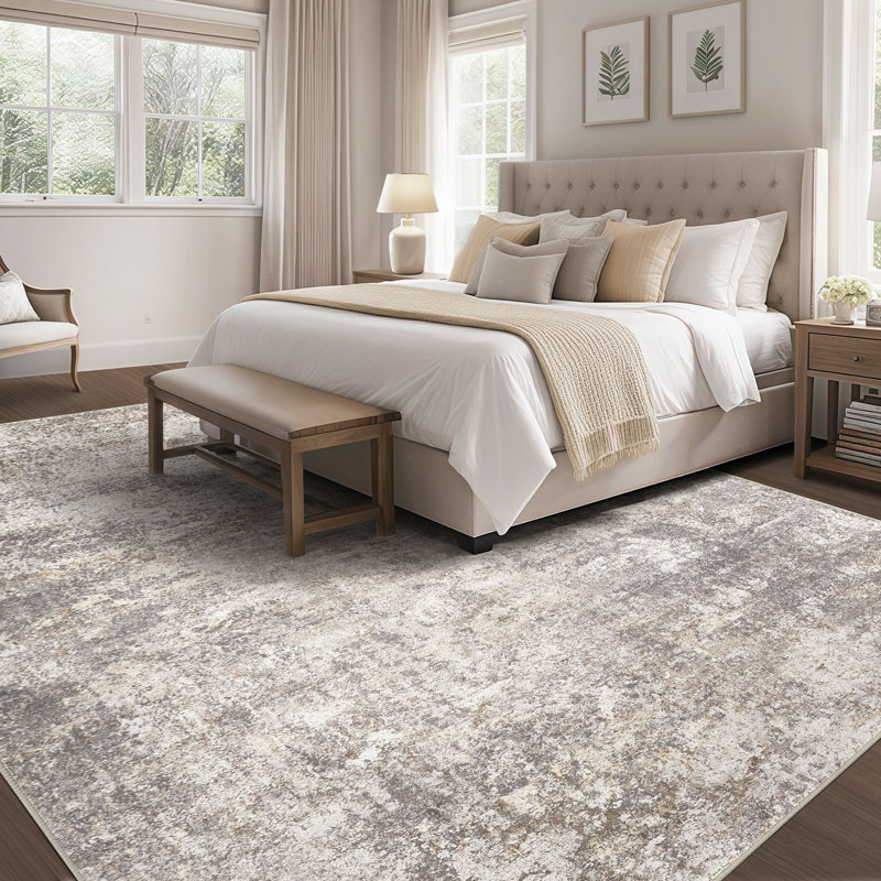  Dagmar Machine Washable Area Rug Abstract Modern Low Pile Indoor Carpet Neutral Non-Slip Backing Floor Mat for Bedroom Dining Room Farmhouse Home Office