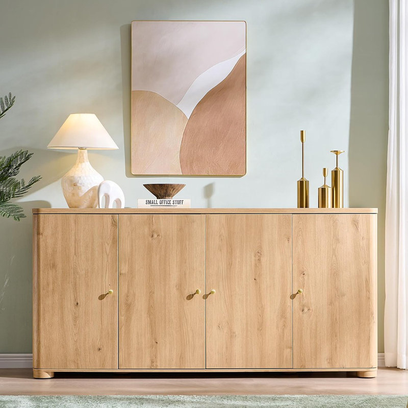 Buffet incurvé avec 4 portes et tablettes - Naturel