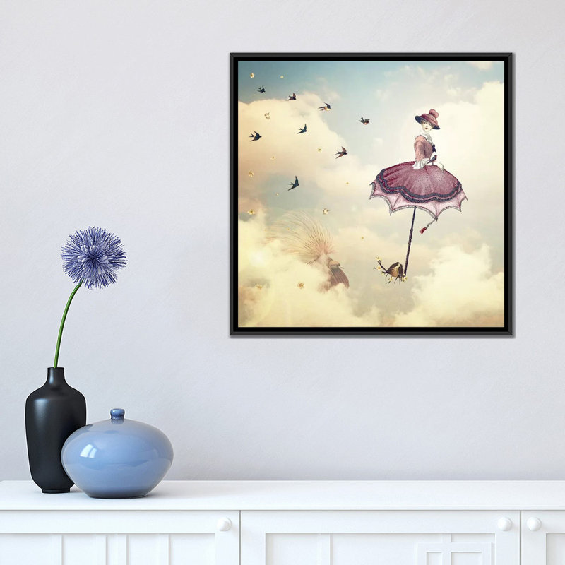 «Rain Lady», impression sur toile, H 18 po x l 18 po x P 1,5 po, Toile avec cadre noir, Pas de tapis