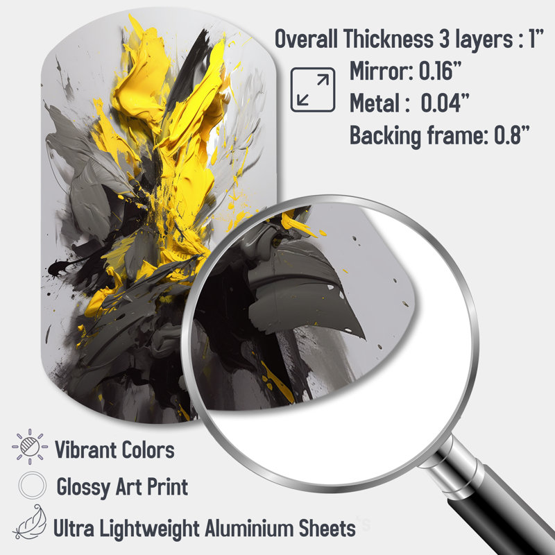 «Yellow Gray Vibrant Swirls I», reproduction d'art géométrique asymétrique jaune, H 31 po x l 19 po x P 1 po