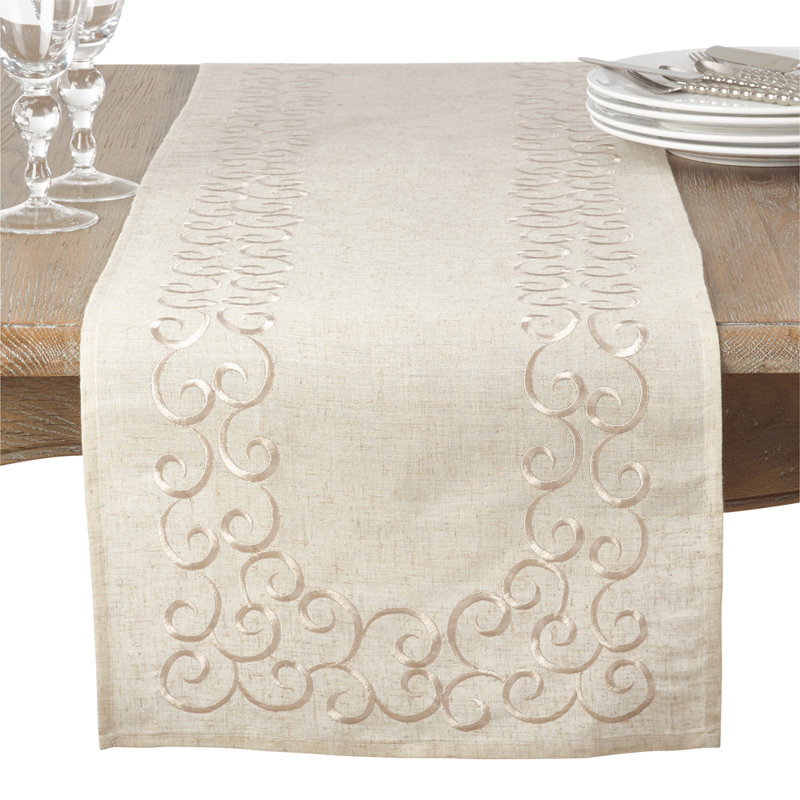 Adelline Embroidered Motif Table Runner, 16" x 72"