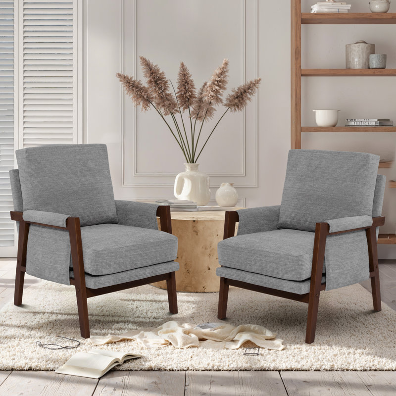 High Back Mid-century Modern Accent Armchair With Solid Wood Frame And Plush Cushions For Living Room, Gray 