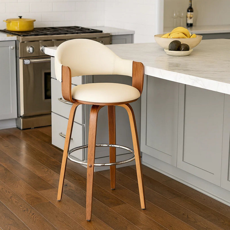 Mancuso Swivel Upholstered Counter Stool, Gray Faux Leather /Black Frame, Counter Stool (26" Seat Height)