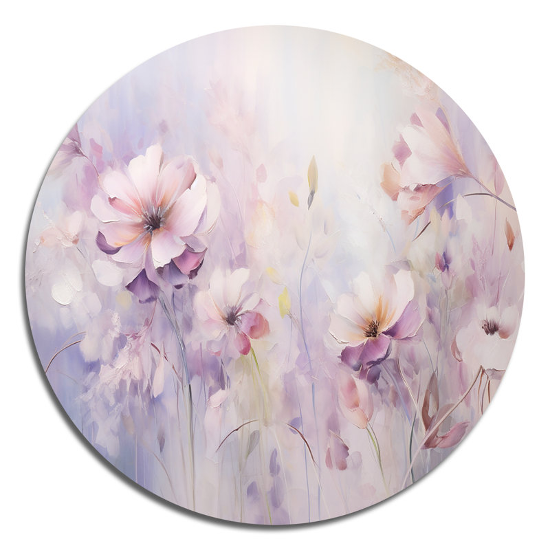 Mauve Botanical Whispers III - Art abstrait rond en métal, H 16 po x l 16 po