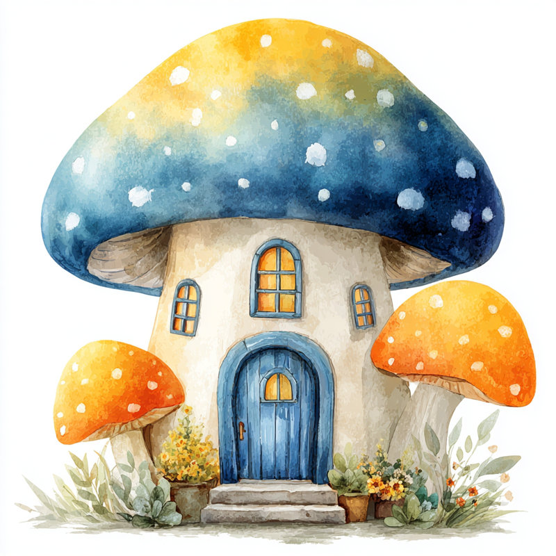«Whimsical Mushroom Cottage», art mural sur toile tendue, H 30 po x l 30 po