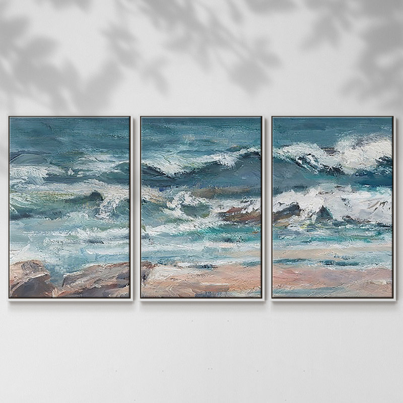 Ocean Breakers II, reproduction sur toile 3 pièces, H 40 po x l 78 po x P 2 po, Blanc