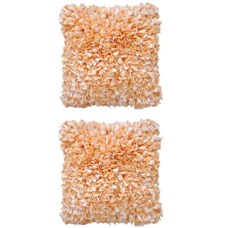 Ensemble de 2 coussins à poils longs en papier de soie (insert inclus), H 18 po x l 18 po x P 2 po, Orange