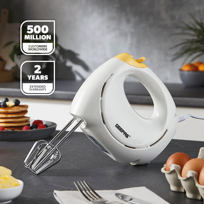 GEEPAS 150W Hand Mixer - Electric Whisk, Handheld Food Collection Cake Mixer for Baking - 7 Speed Turbo & Eject Button, Stainless Steel Beaters & Dough Hooks for Whipping Cream Dough Egg Beater