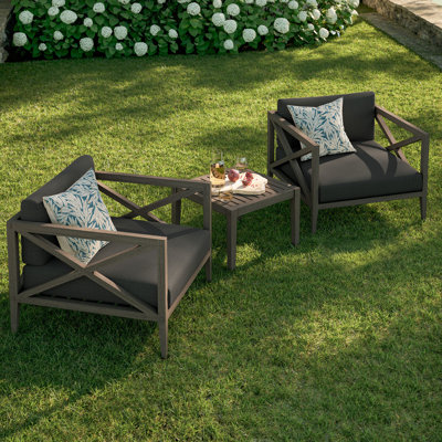 Ensemble de meubles d'extérieur en bois de teck 3 pièces avec fauteuil et table d'appoint Northlake
