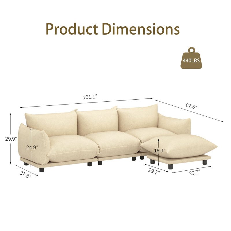 Upholstered Sofa, Modular Sectional Sofa Couch For Living Room, Beige Teddy